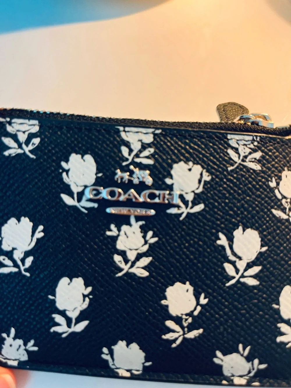 Coach Black Card Case with White Floral Print - Picture 2 of 5